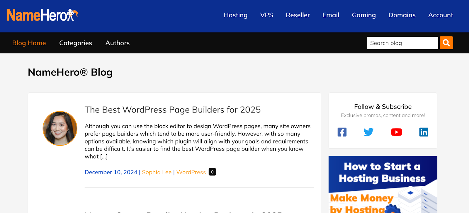 screenshot of the Blog