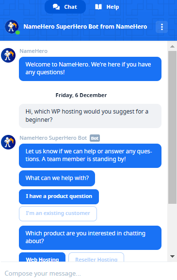 screenshot of the Livechat conversation