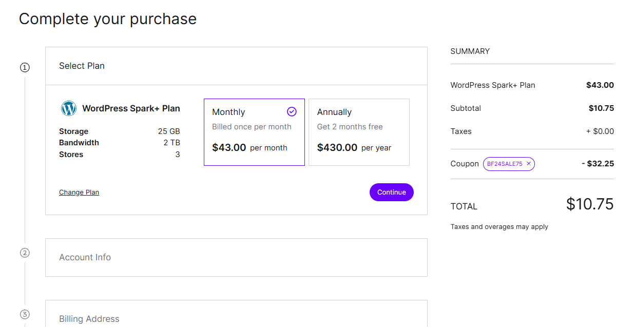 screenshot of the cart