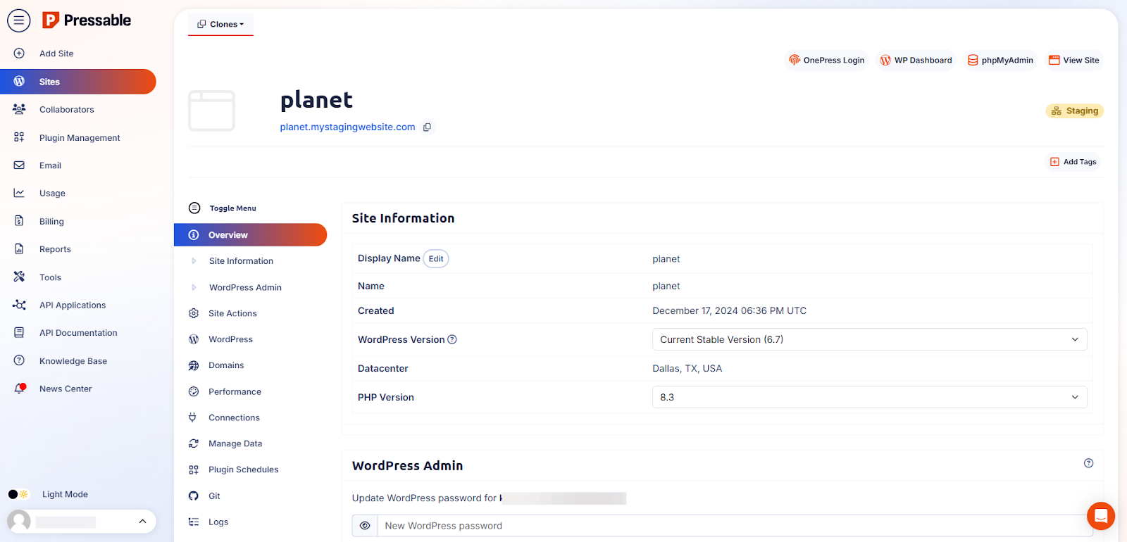 screenshot of the dashboard