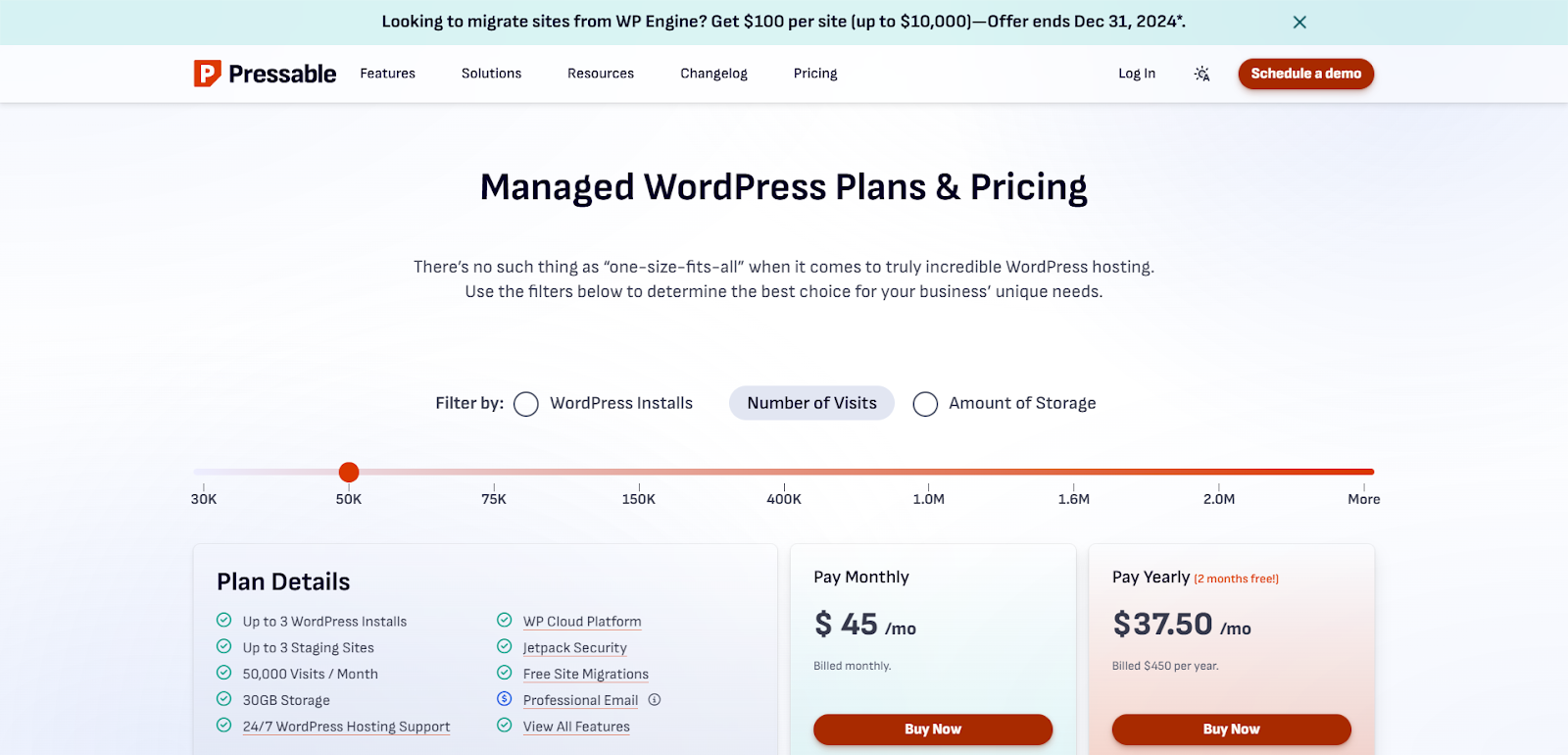 screenshot of the hosting plans