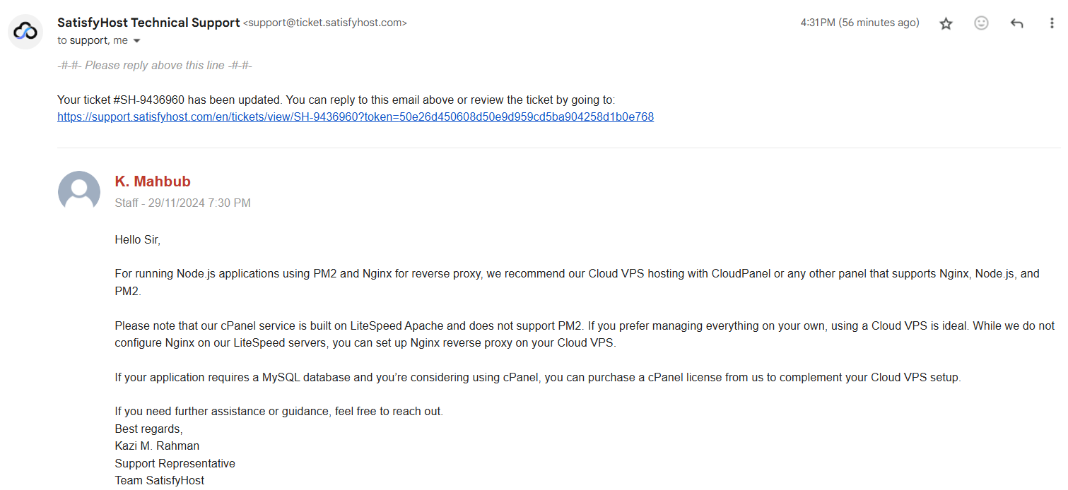 screenshot of the email
