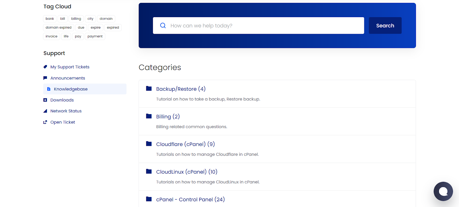 screenshot of the Knowledge base