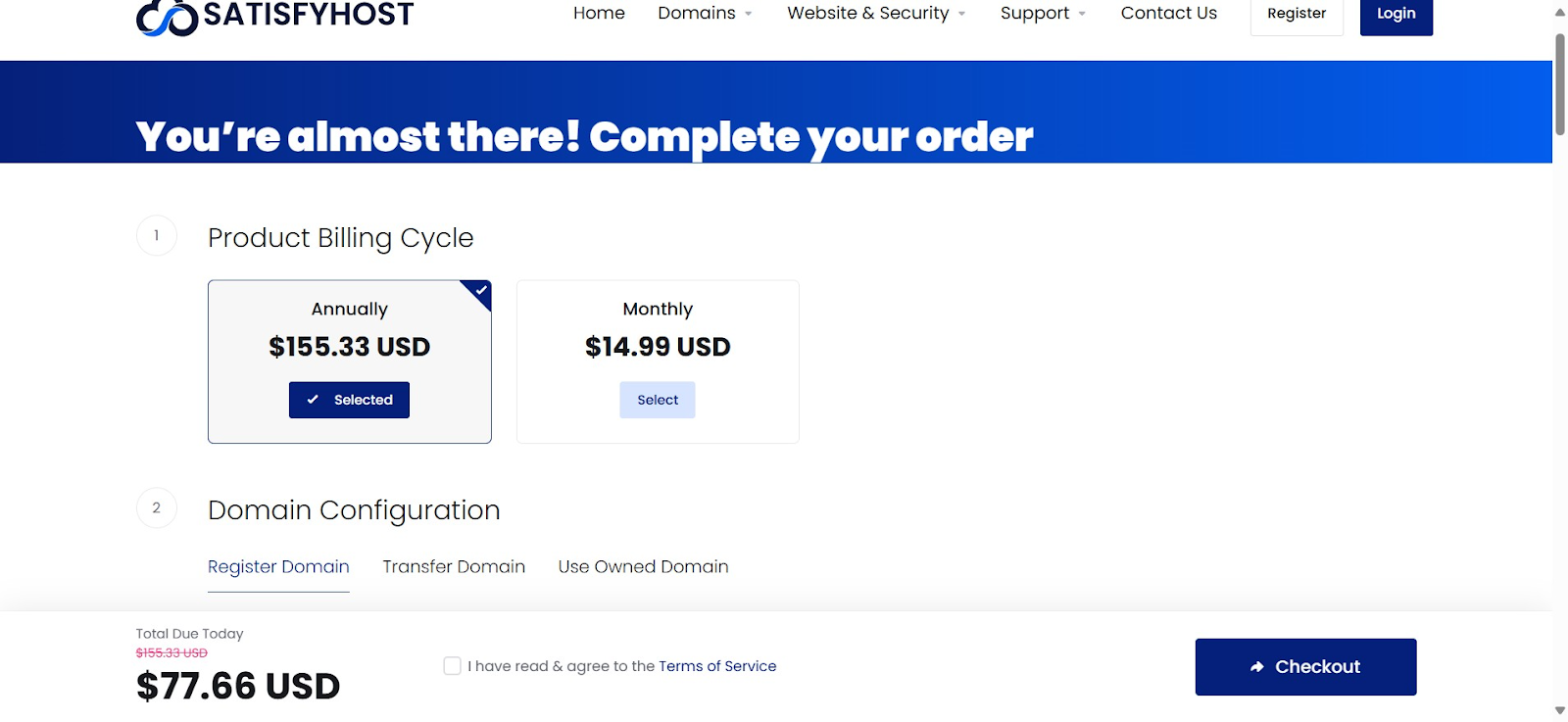 screenshot of the Checkout