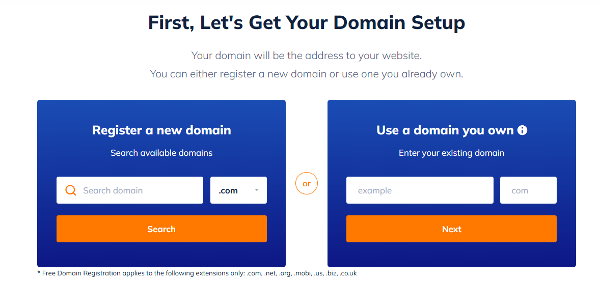 screenshot of the domains page