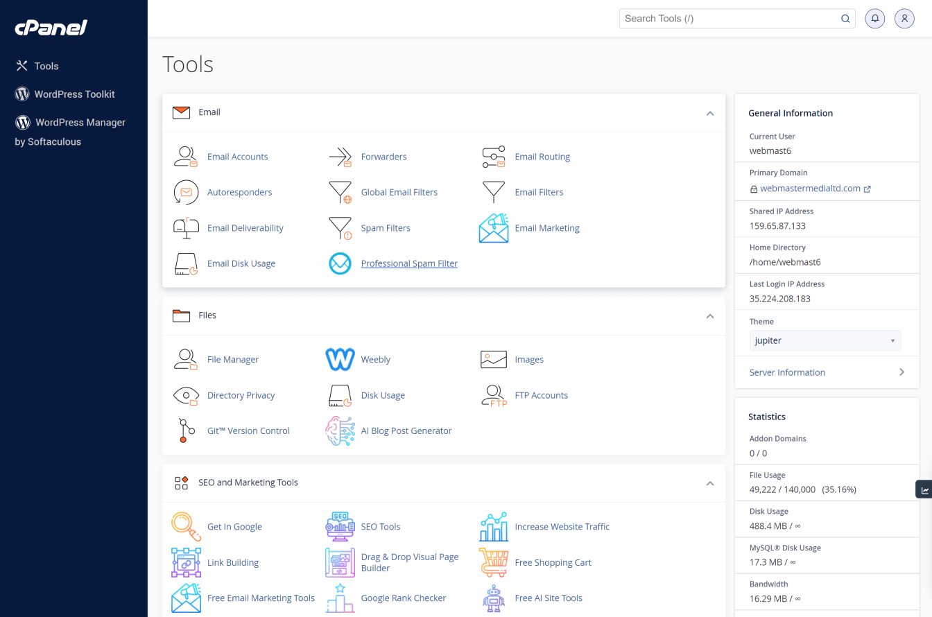 screenshot of the cPanel control panel