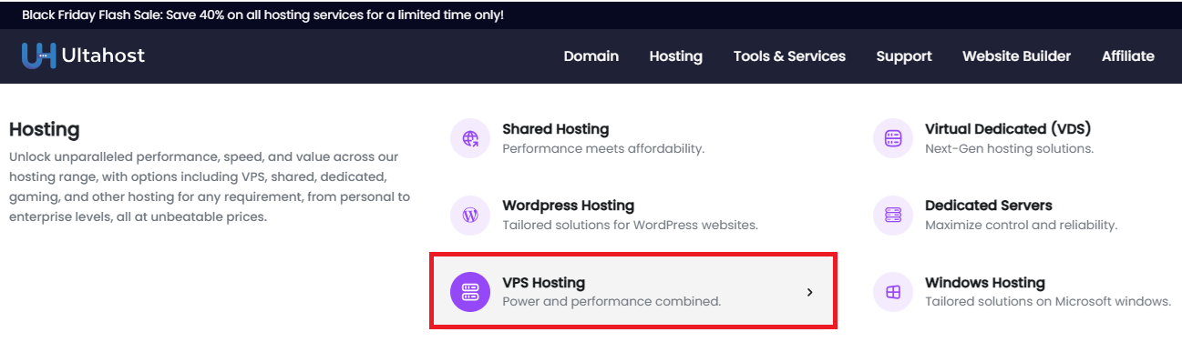 screenshot of the VPS Hosting button