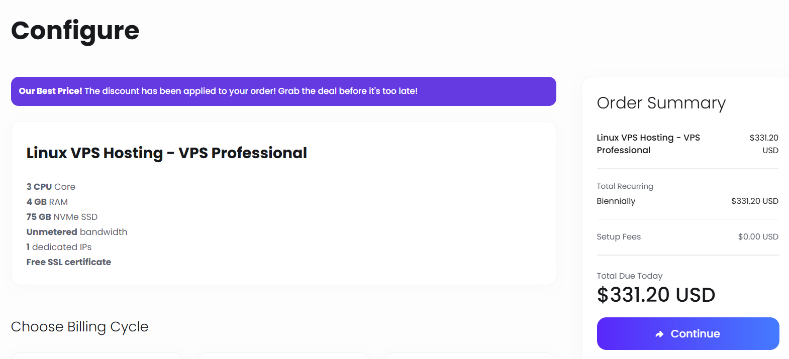 screenshot of the cart