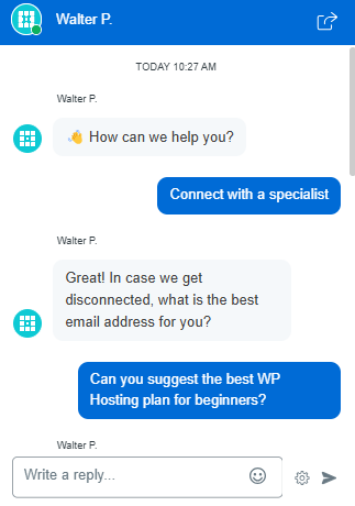 screenshot of Livechat conversation