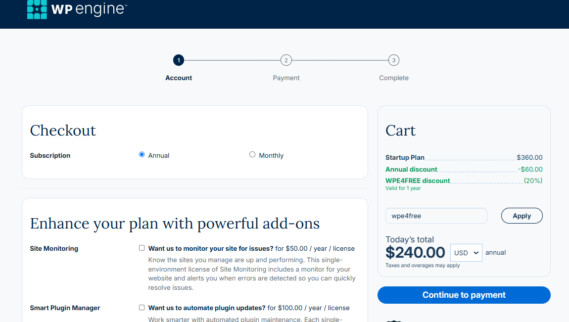 screenshot of the cart
