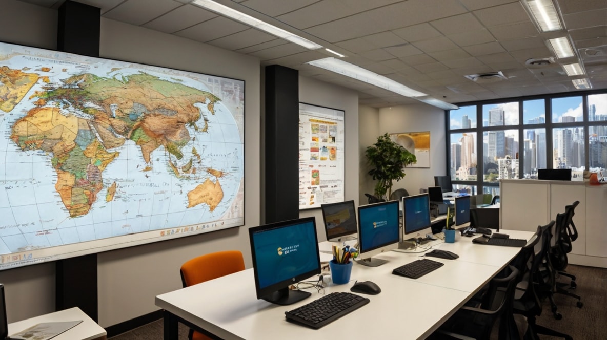 A large travel agency office.