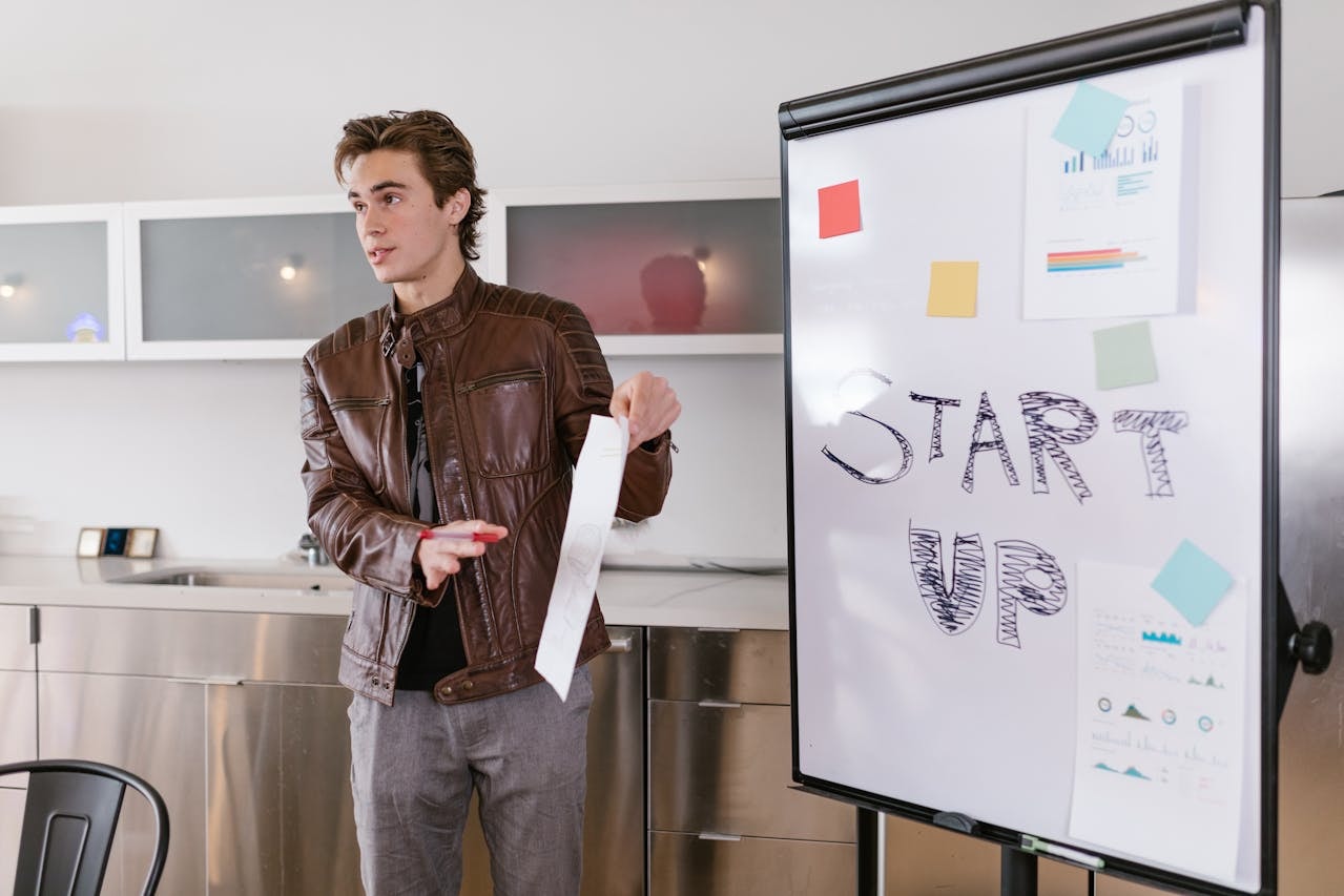 A man pitching an idea for a startup
