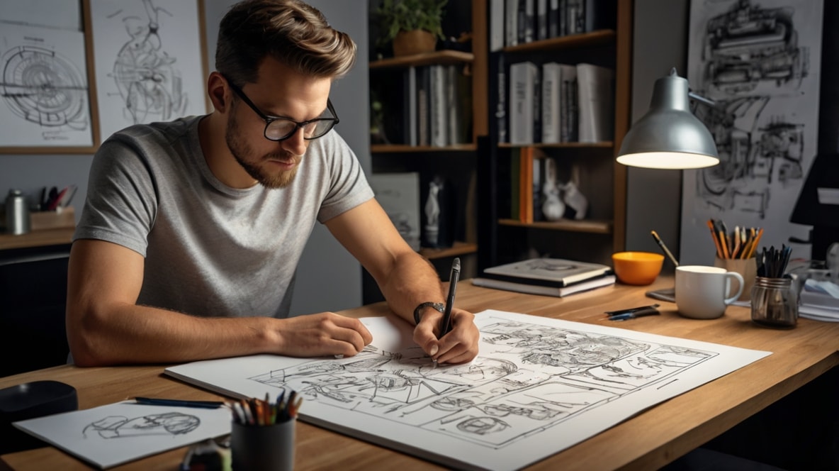 A man sketching.