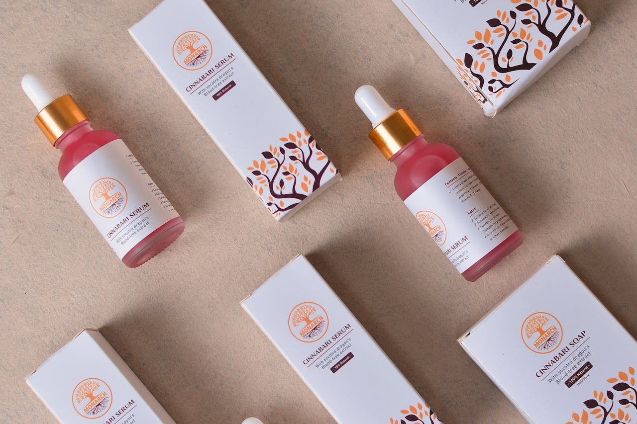 A photo of cosmetic bottles and boxes