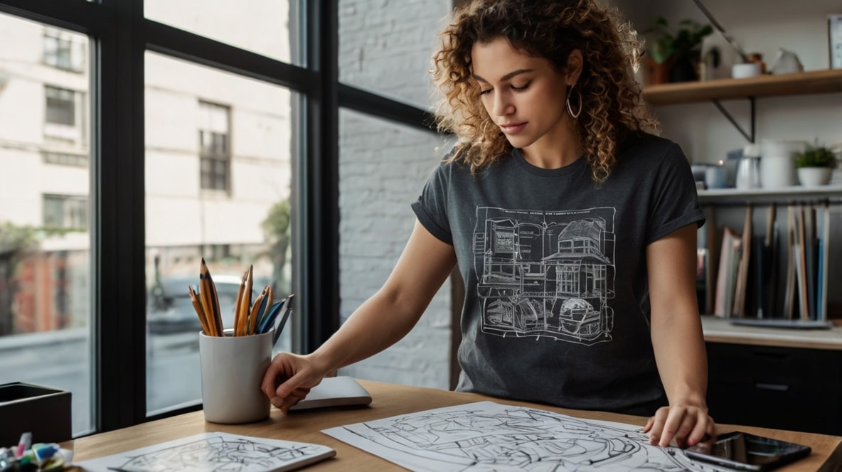 A woman sketching a design.
