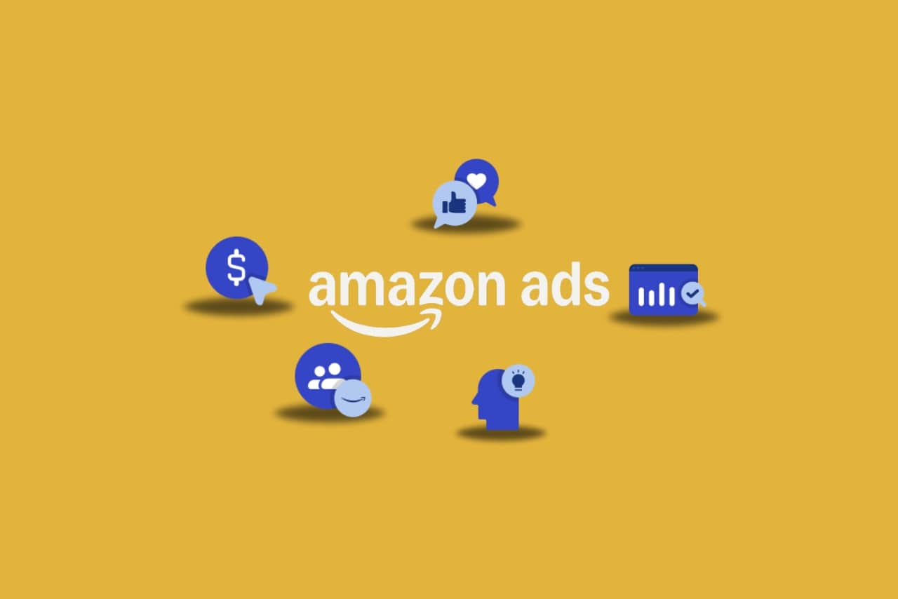 Amazon ads logo with icons representing it's benefits.