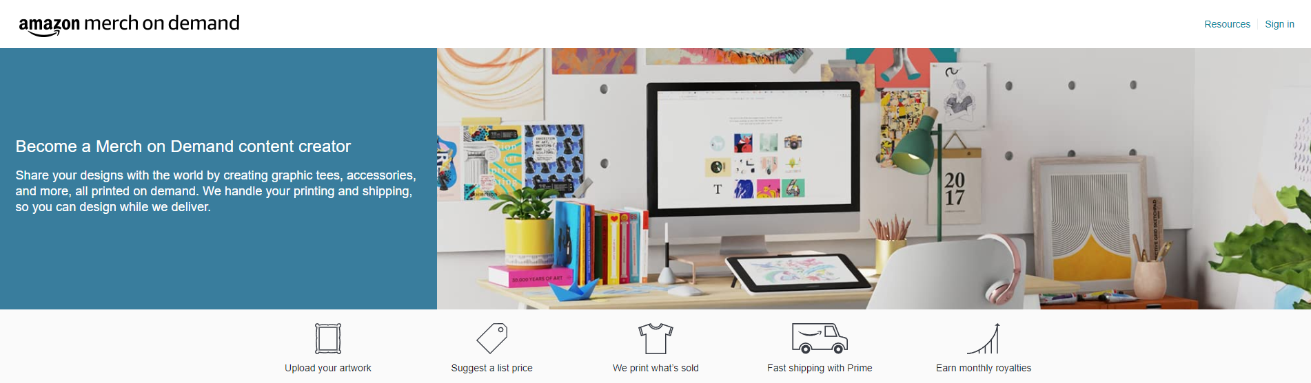 Amazon merch on demand website page