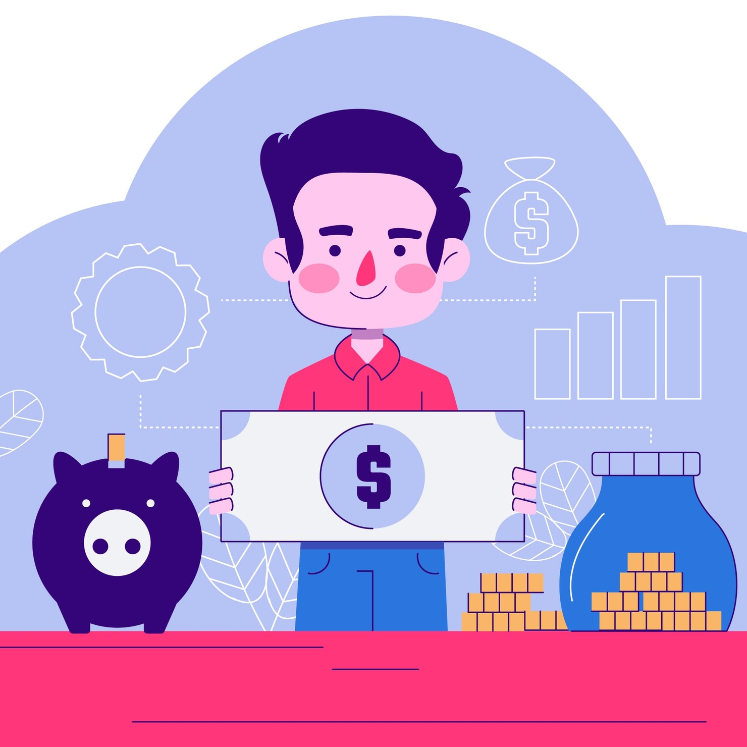 An image of a person holding money with a piggy bank next