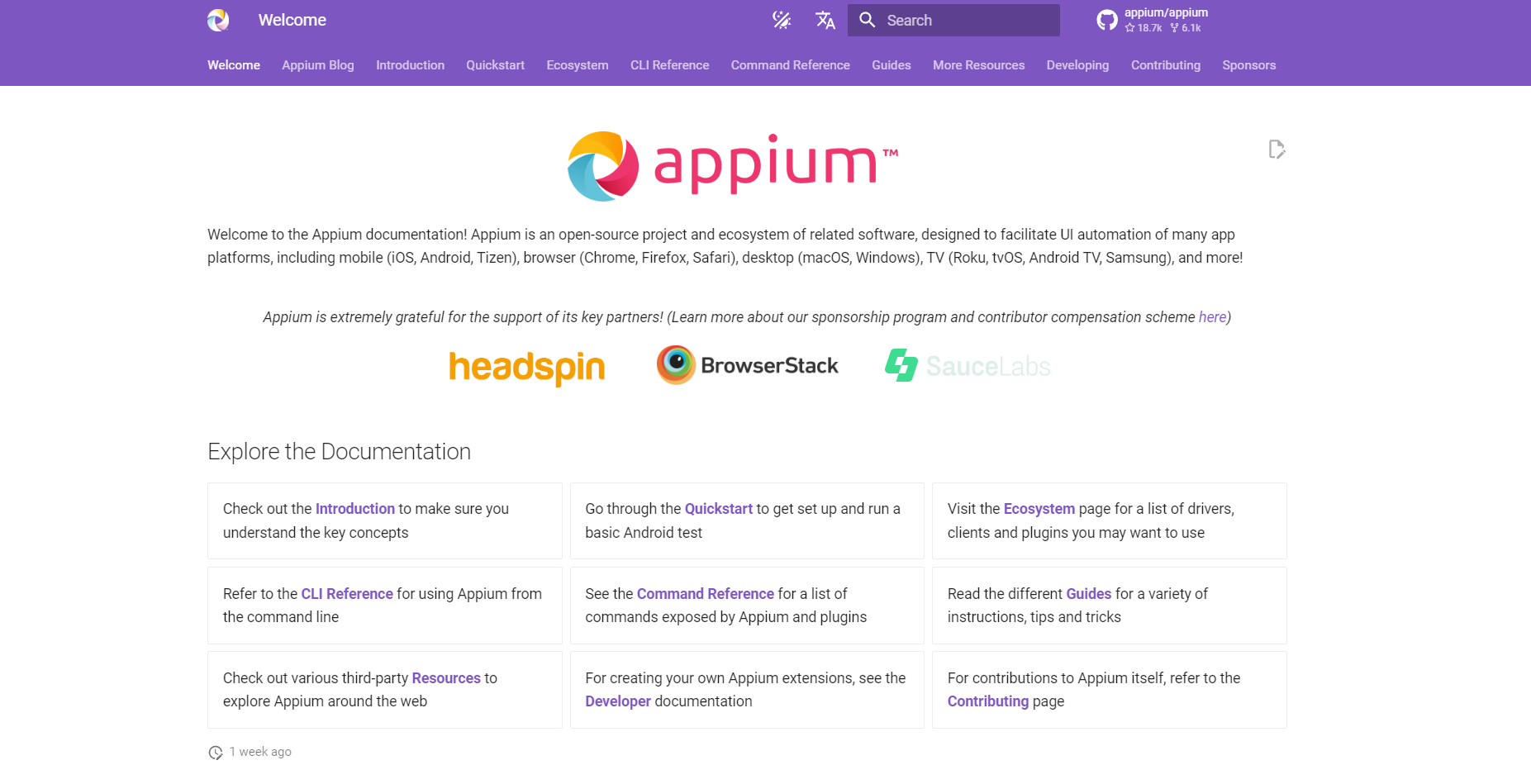 Appium homepage on website.