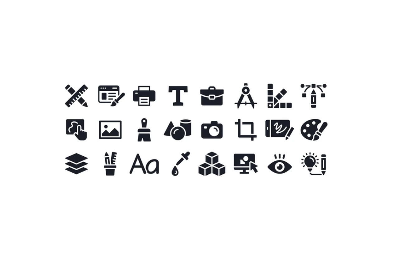 Black and white icons. 