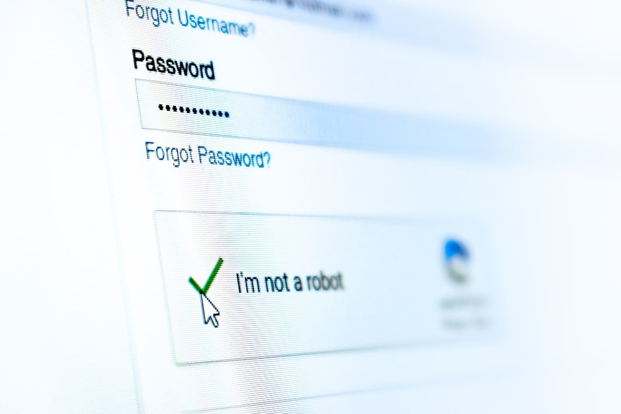 Checking off captcha or I am not a robot as part of verification process.