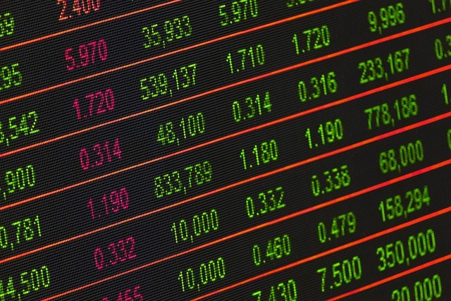 Close-up image of large screen showing number for stock exchanges.