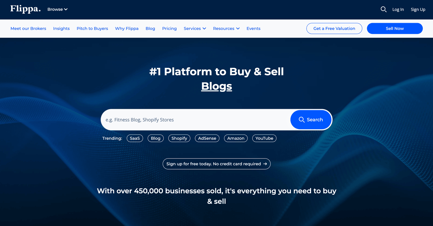 Flippa's homepage