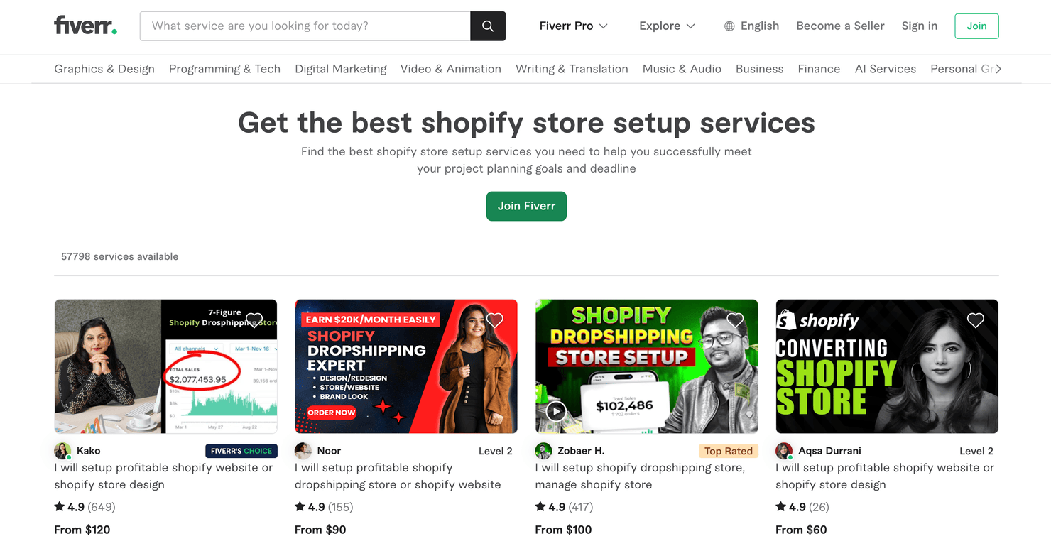 Freelancers offering Shopify services on Fiverr