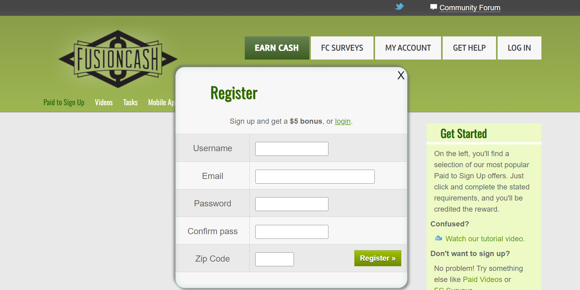 FusionCash website homepage.