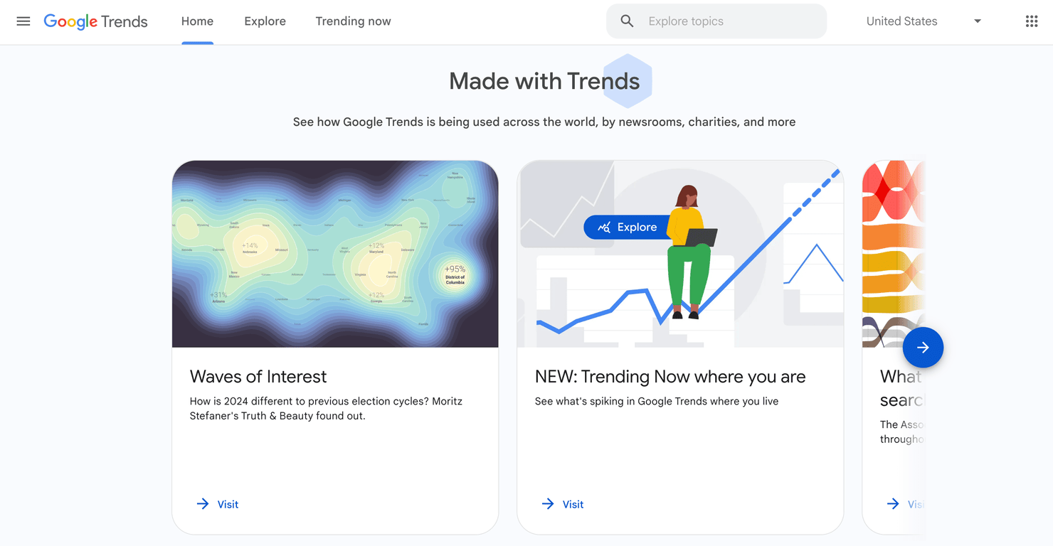 Google Trends' homepage