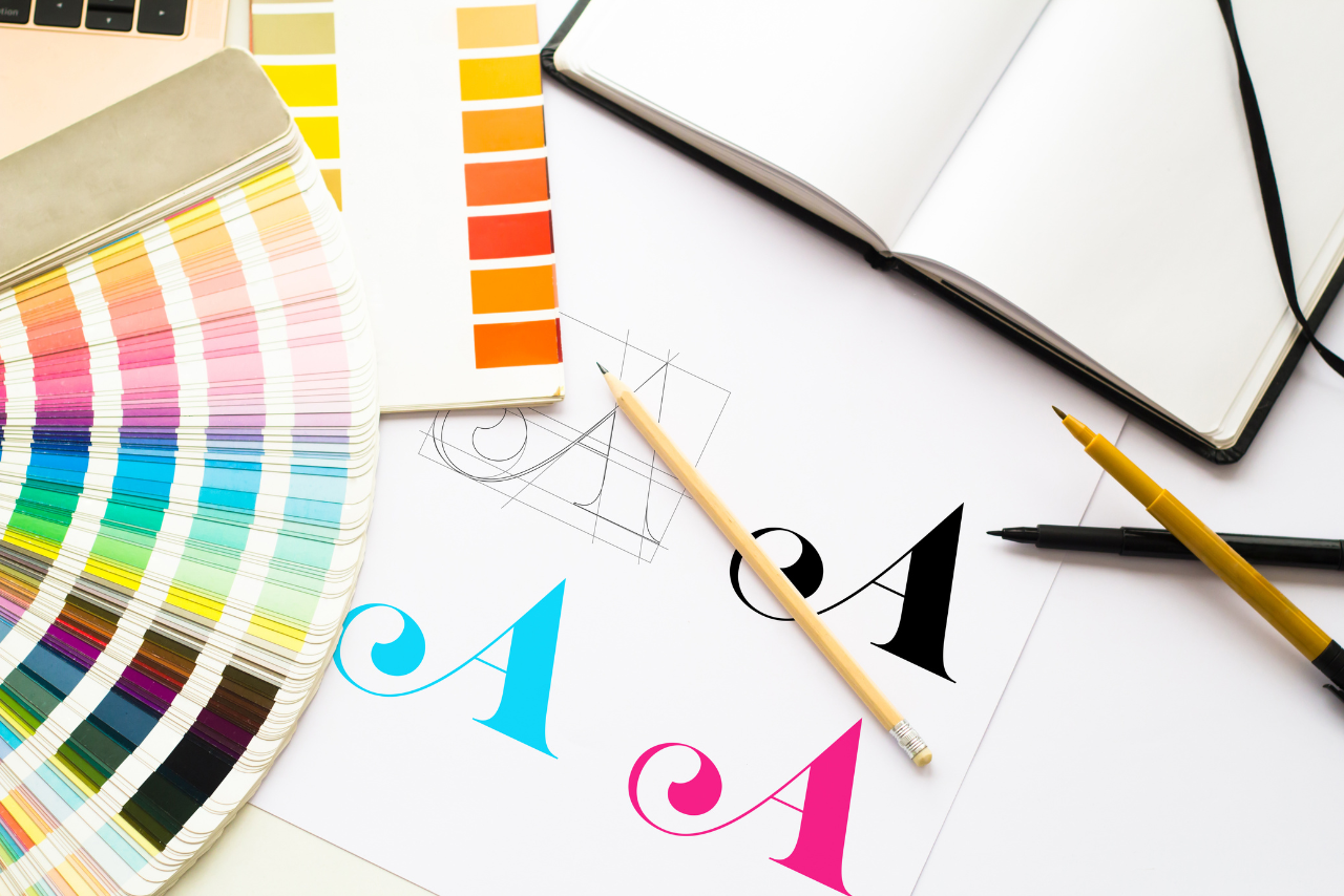 Graphic design tools like colour palette and fonts.