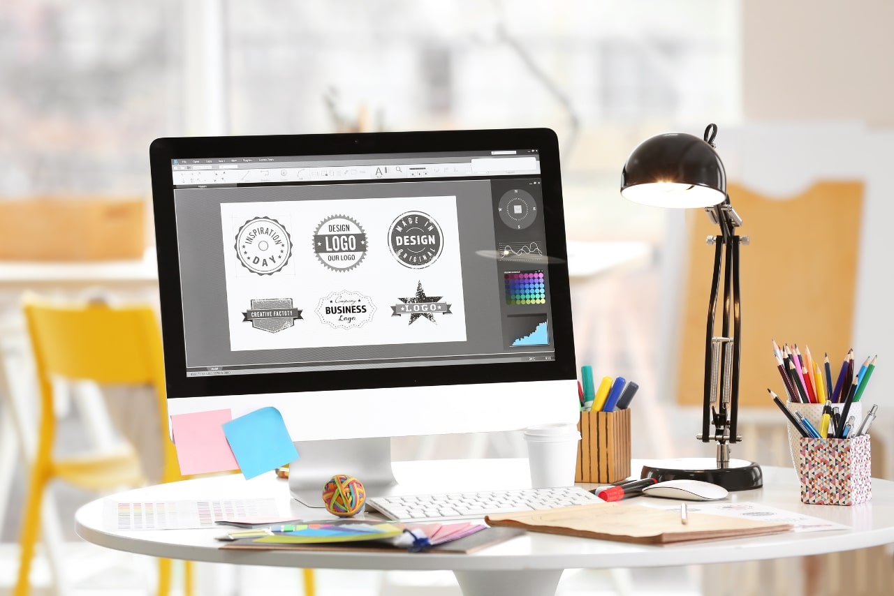 Graphic designer modern workplace station.