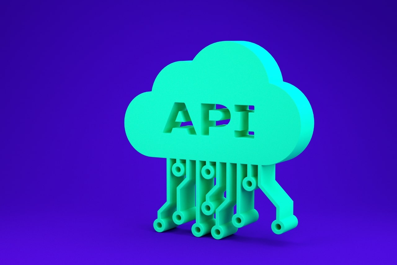Green Cloud Api Interface Icon Isolated on Blue Background.