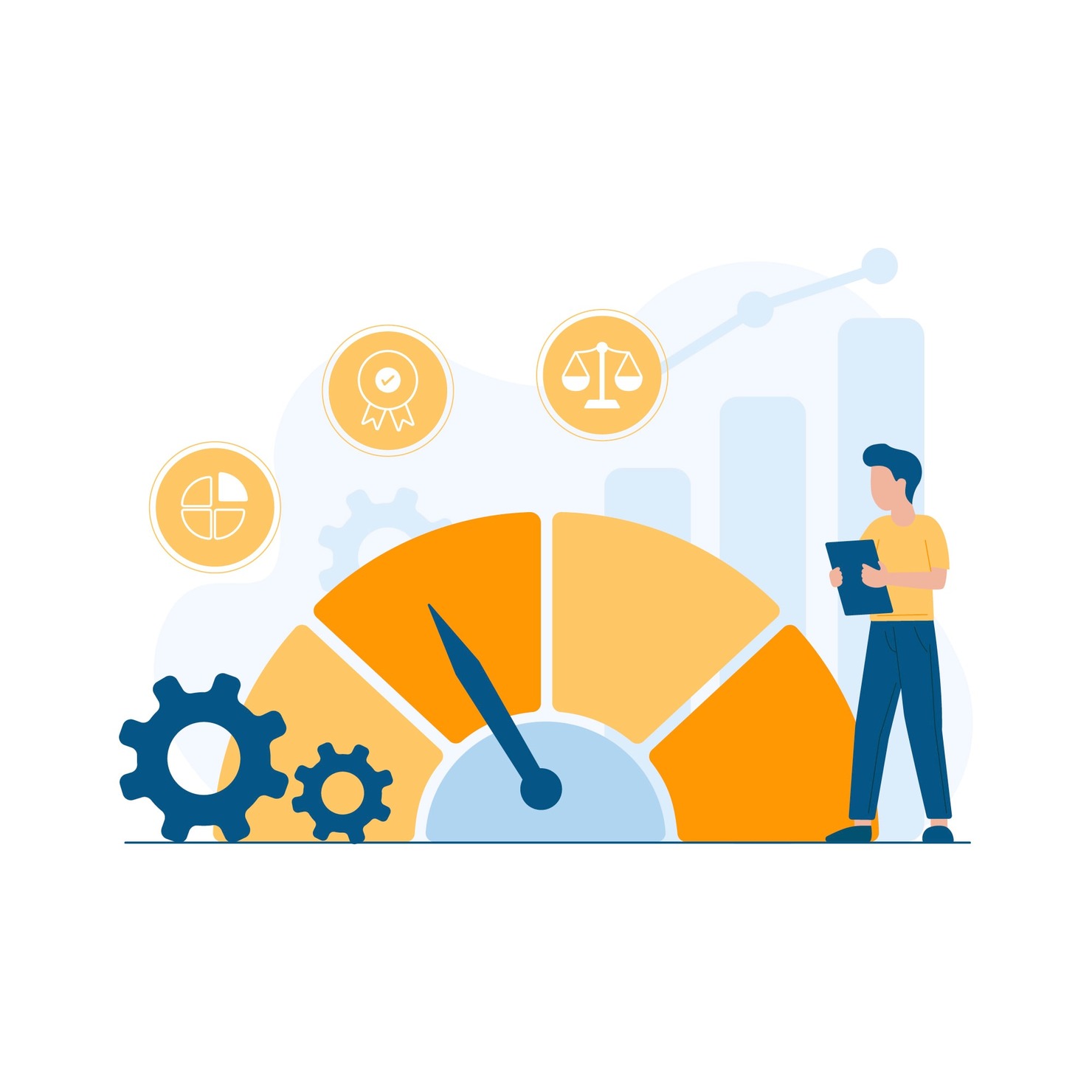 Hand drawn flat design benchmark illustration.