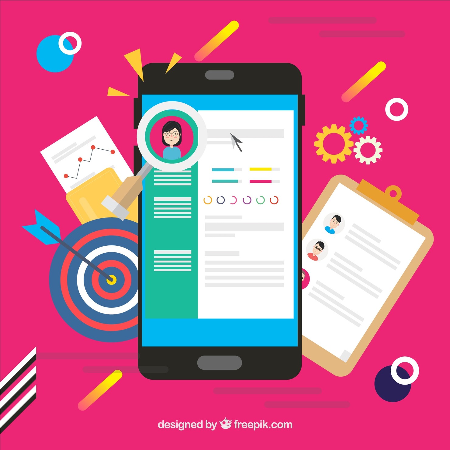 Illustration image featuring profile completion with a pink background