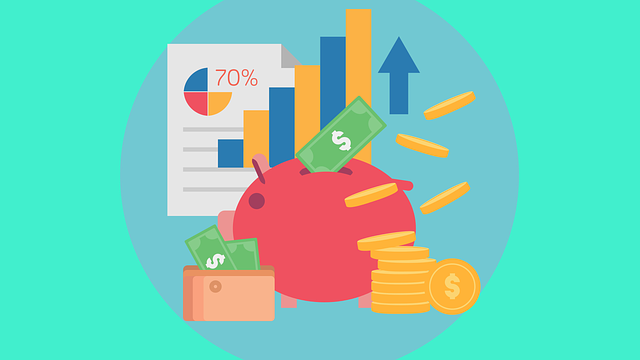 Illustration image of high-yield savings with piggybank, dollars and graphs going up.