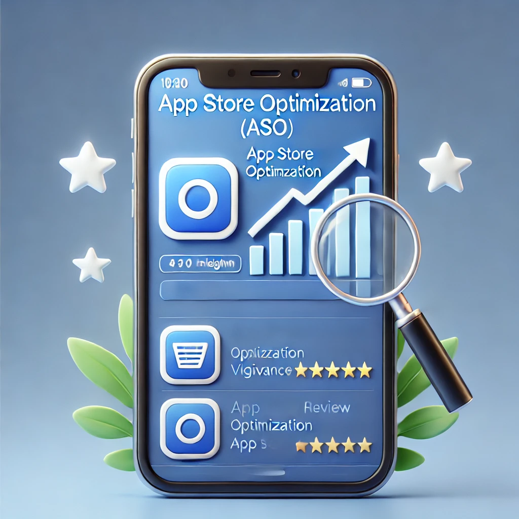 Illustration of App Store Optimization (ASO) concept.