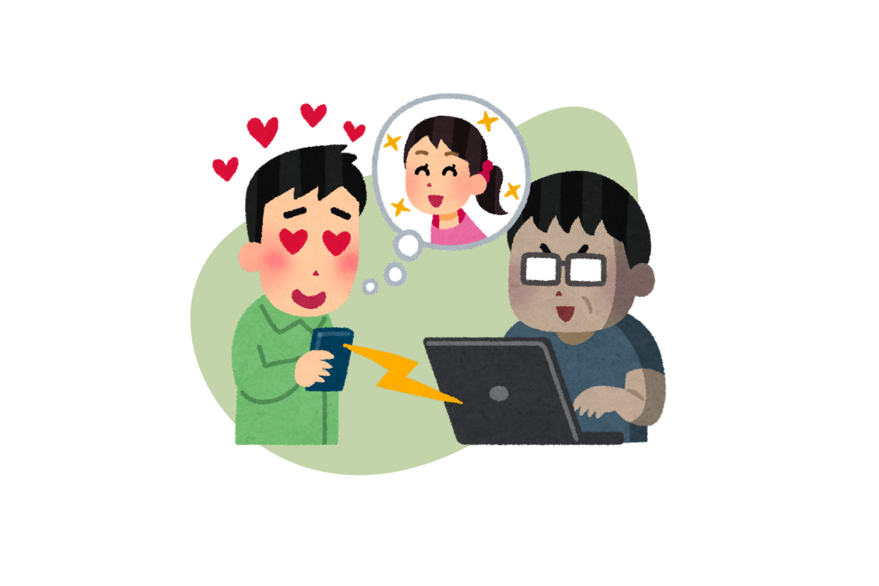 Illustration of Online Impersonation with a Male Figure Deceived by a Fake Female Account.
