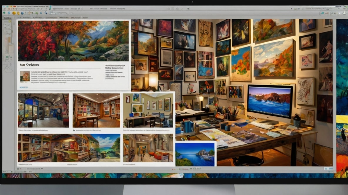 Images of art on a computer desktop.