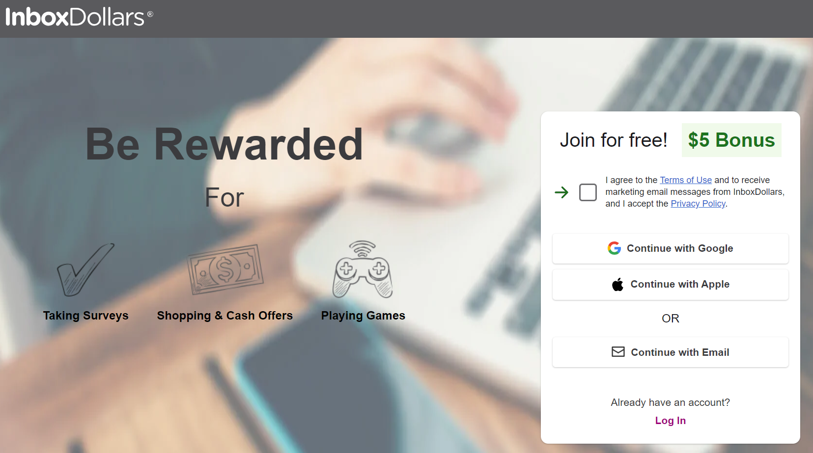 InboxDollars homepage.