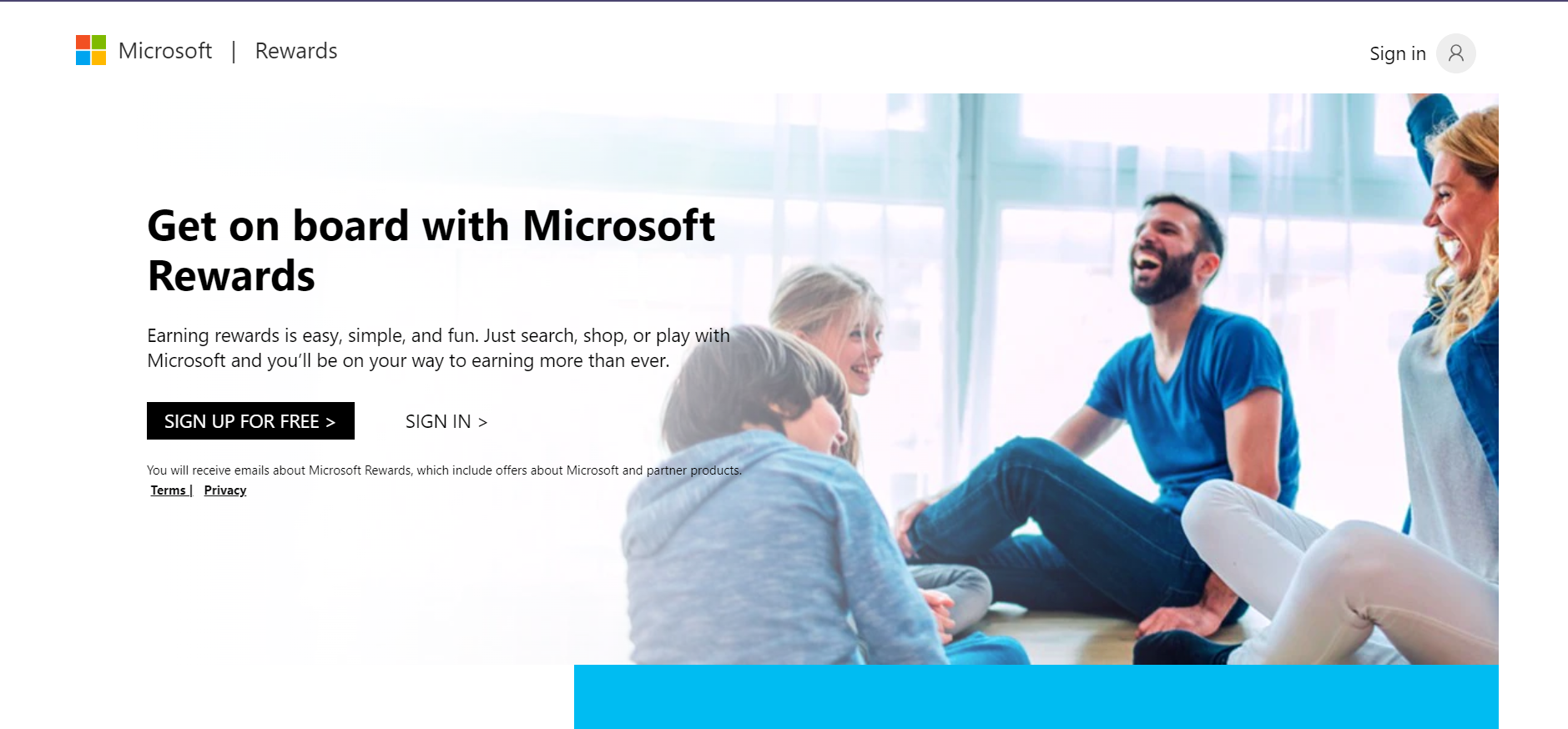 Microsoft rewards website page.