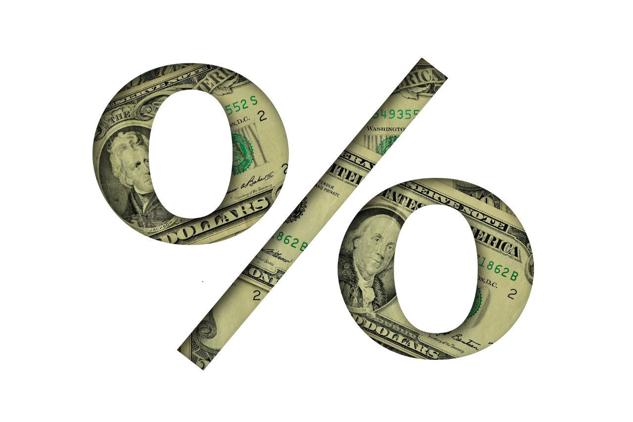 Money print on a percentage sign.