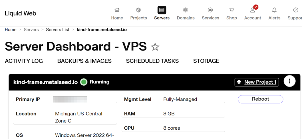 Navigating the Server Management Area