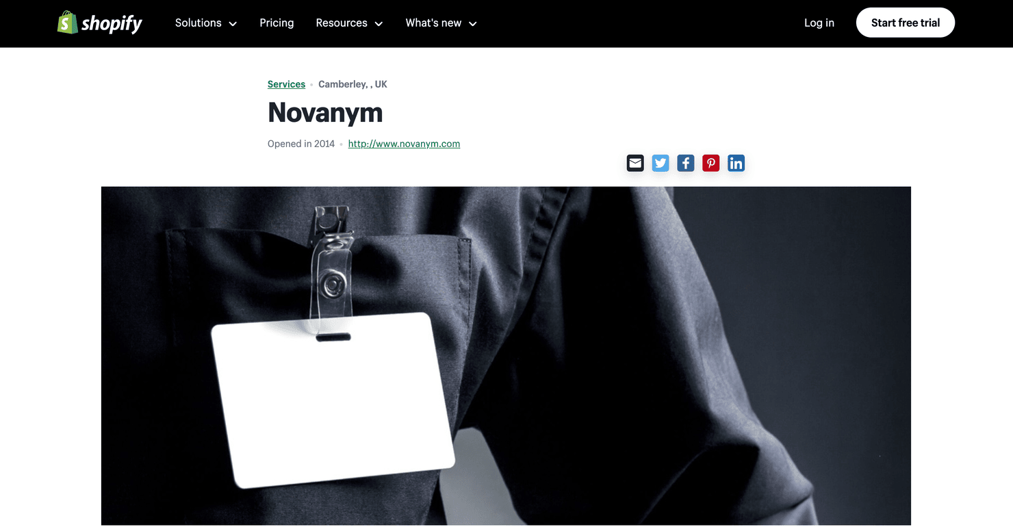 Novanym, a service business on Shopify