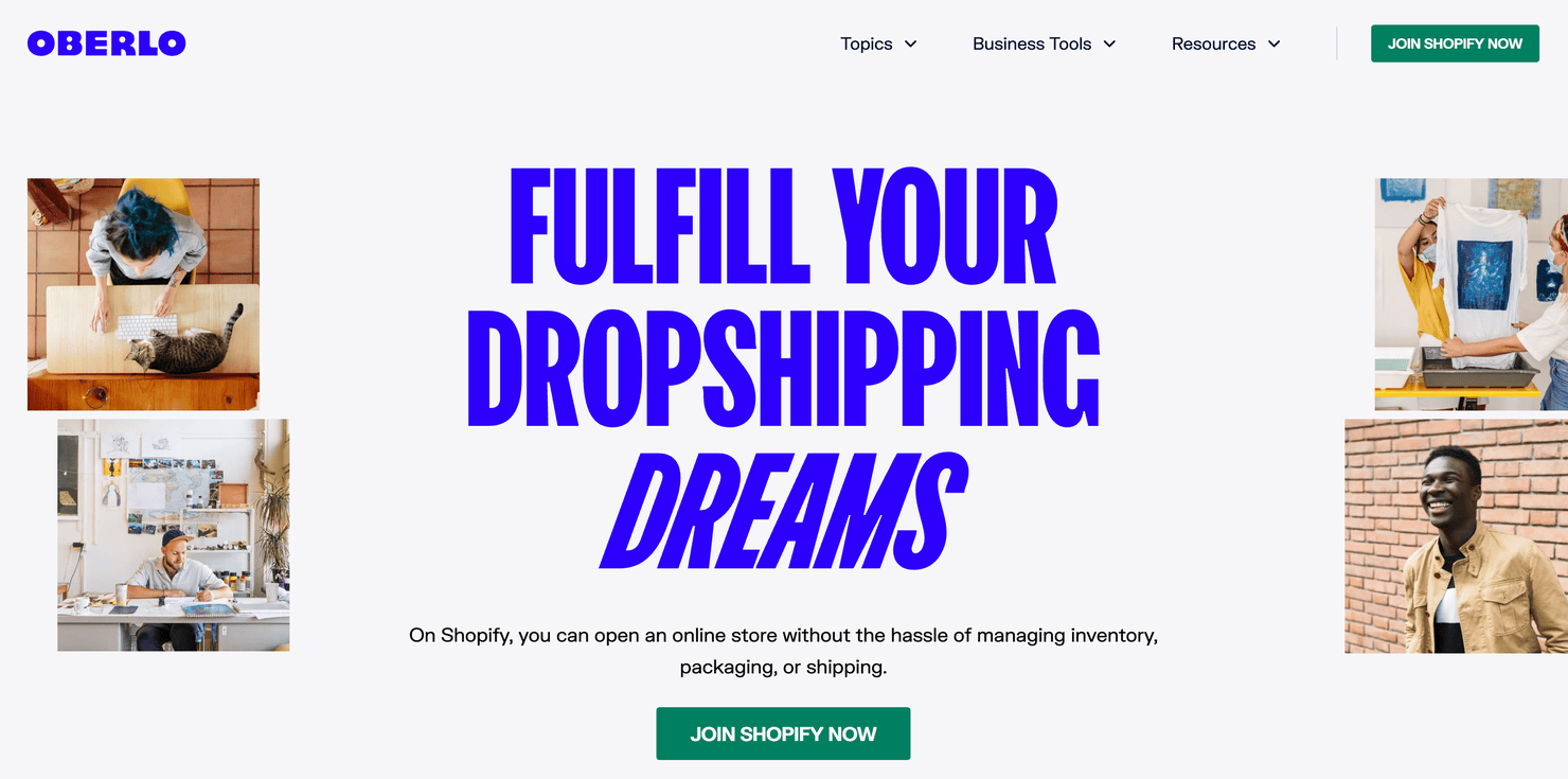 Oberlo's homepage