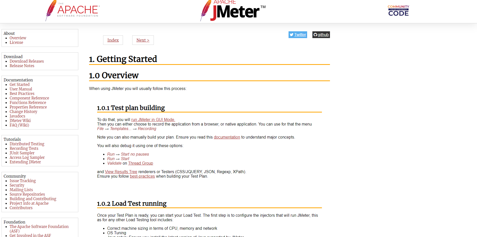 Overview page of Apache JMeter.