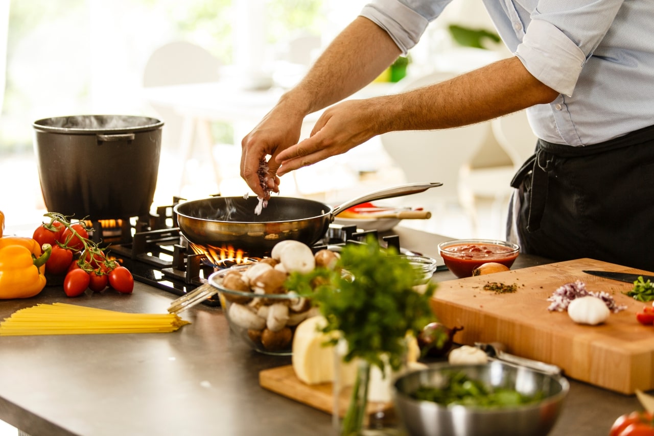 Professional chef cooking lunch at someone else's house.