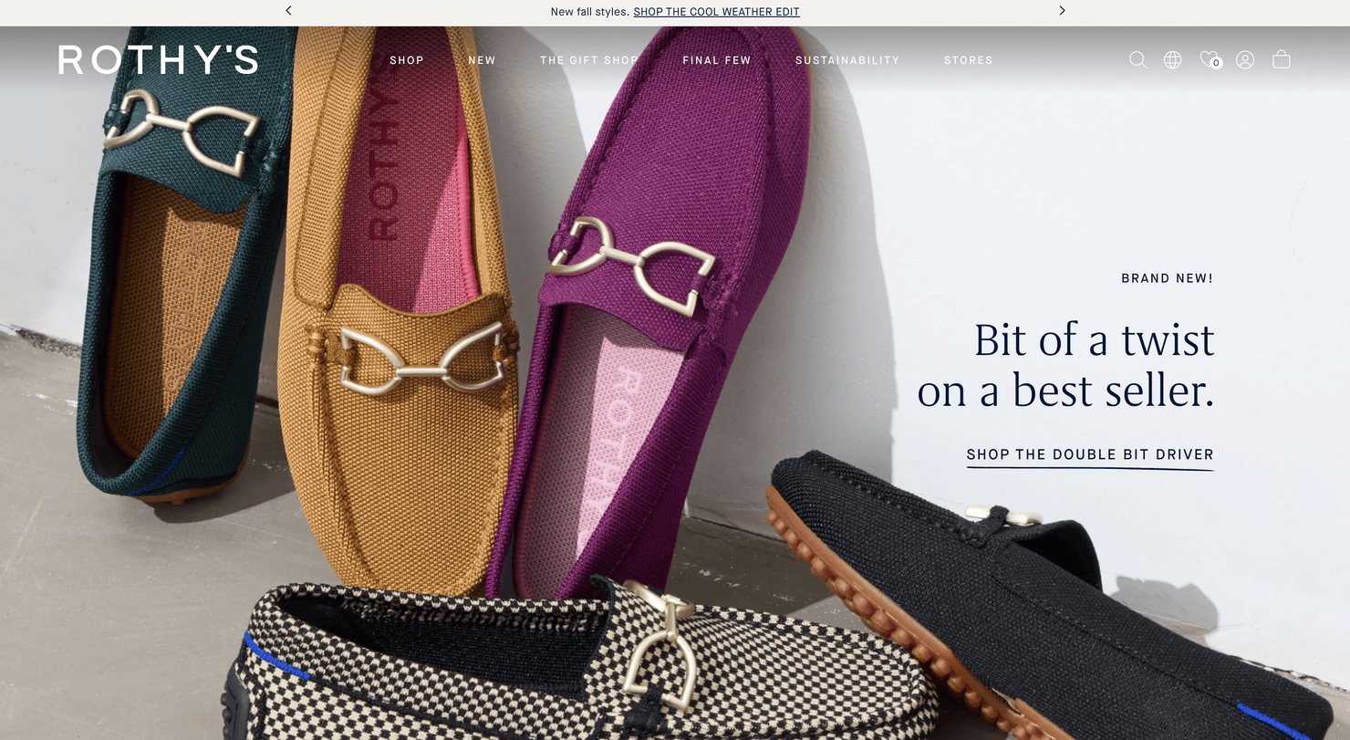 Rothy's, a Shopify store that sells stylish footwear made from eco-friendly materials
