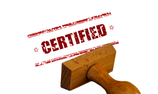 Rubber stamp with word certified.