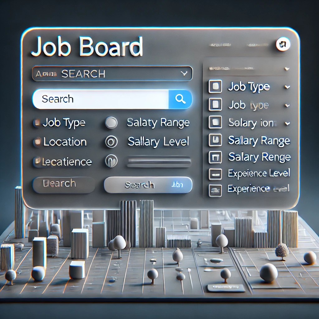 Sample jobs board website interface, focusing on its advanced search and filtering options.